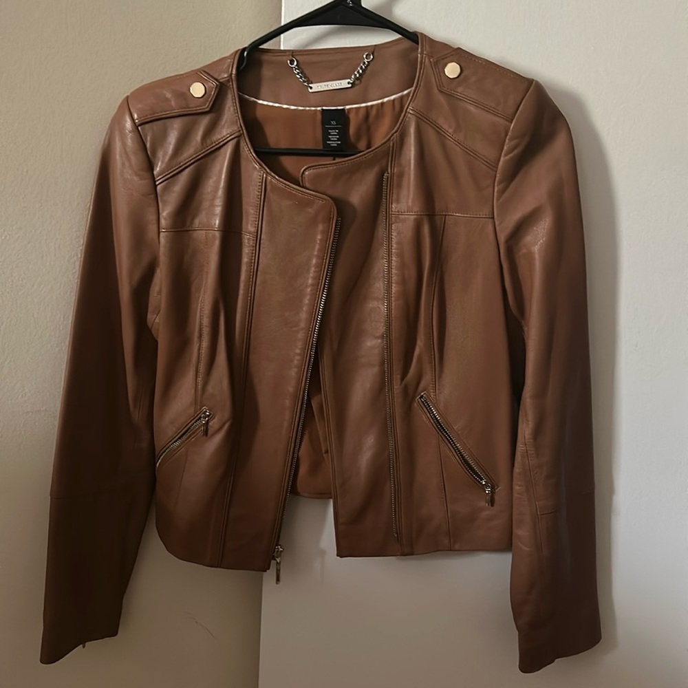 White House Black Market WHBM Tan Brown Leather Jacket XS
